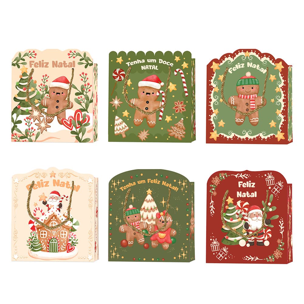 Sacola de Natal Decorada Biscoito 22x21cm Presente Natalino