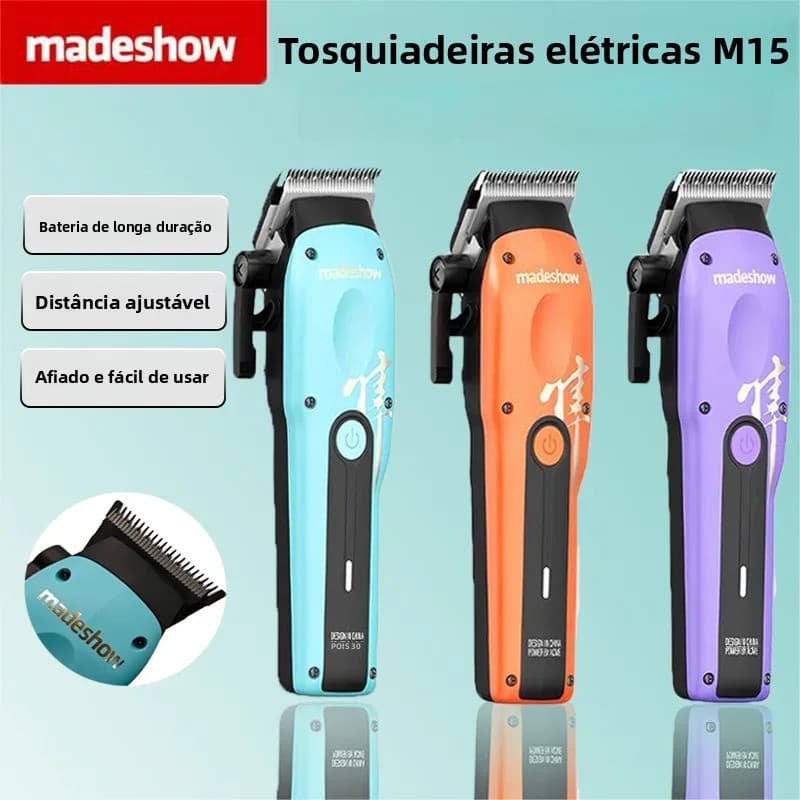 Madeshow M15 Máquina De Cortar Cabelo Elétrica 6800 RPM Aço Inoxidável Titânio Revestido Lâminas Baixo Ruído Profissiona