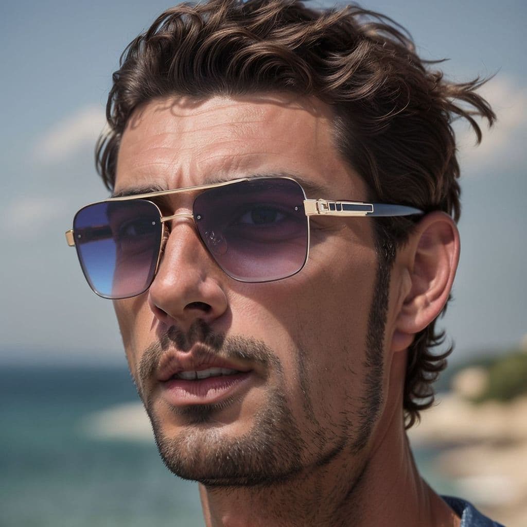 Óculos de sol masculinos com armação quadrada em metal / Óculos de sol premium para condução