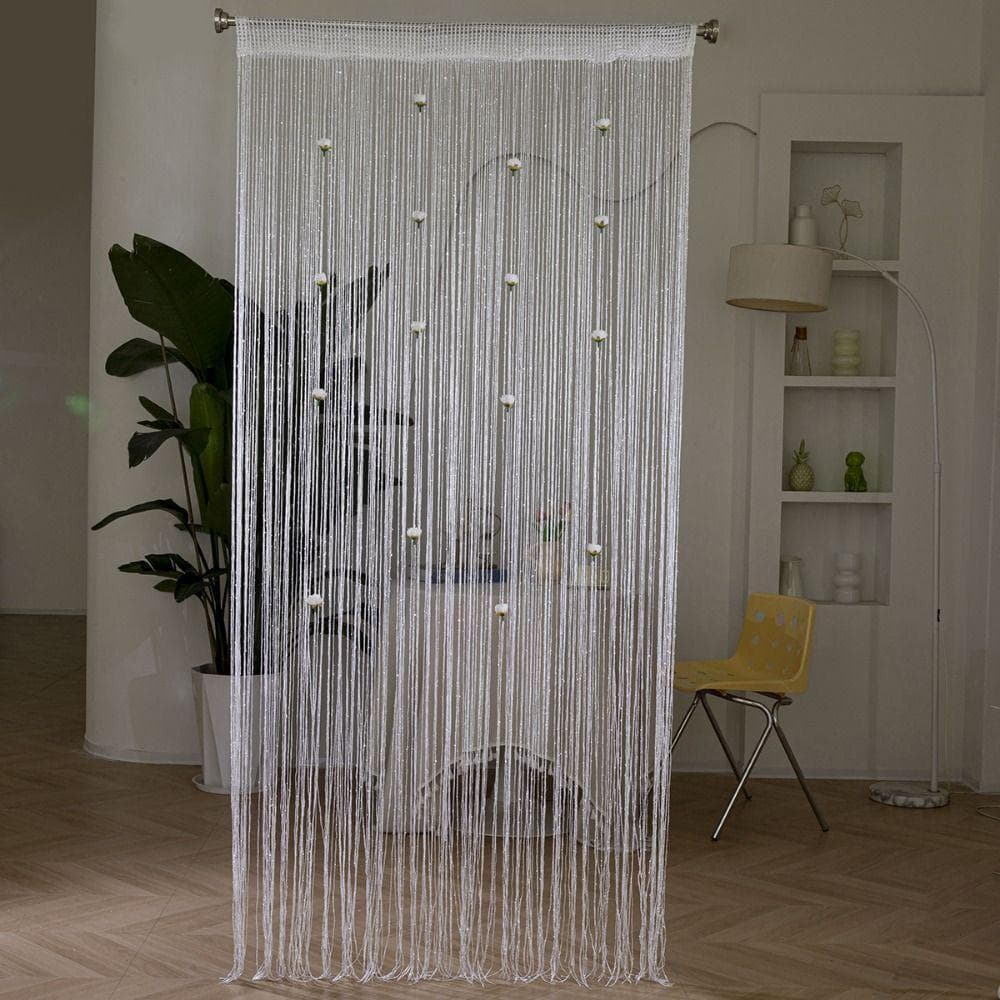 Cortina De Porta CABEZA , Corda De Flor Rosa Divisor De Quarto De Cor Sólida Janela Com Borla Brilhante De 1 * 2M