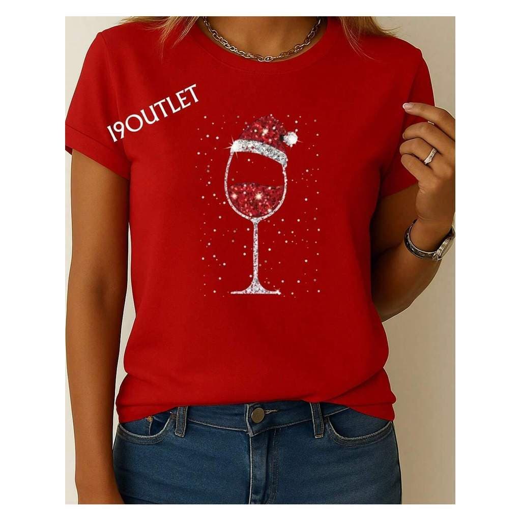 Camiseta Feminino t-shirt  De Natal 100% Algodão 30.1 Familia Festas Top