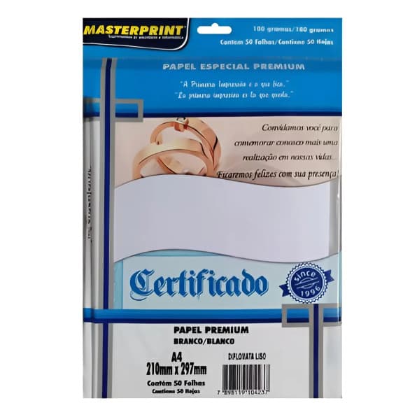 Papel Premium Certificado Diplomata Offset Liso 180g 50fl
