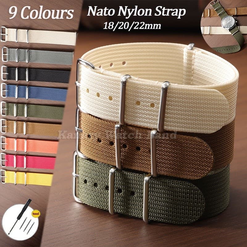 Pulseira De Relógio Universal De Nylon Nato 18mm 20mm 22mm Tecido Colorido Trança Uma Peça Laço Zulu Pulseiras Militar M