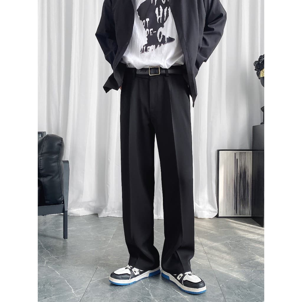 Drape preto calças casuais masculinas primavera calças masculinas All-Match calças masculinas soltas calças retas calças