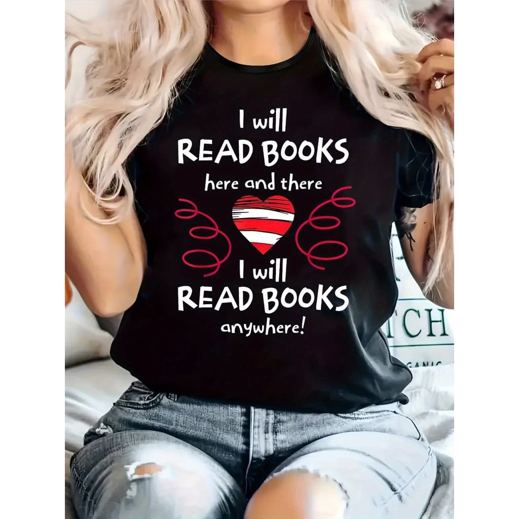 Camisa Camiseta Algodão Feminina Plus Size "I Will Read Books Here and There" Unissex Shirt Oversized 100% T-shirt Premi