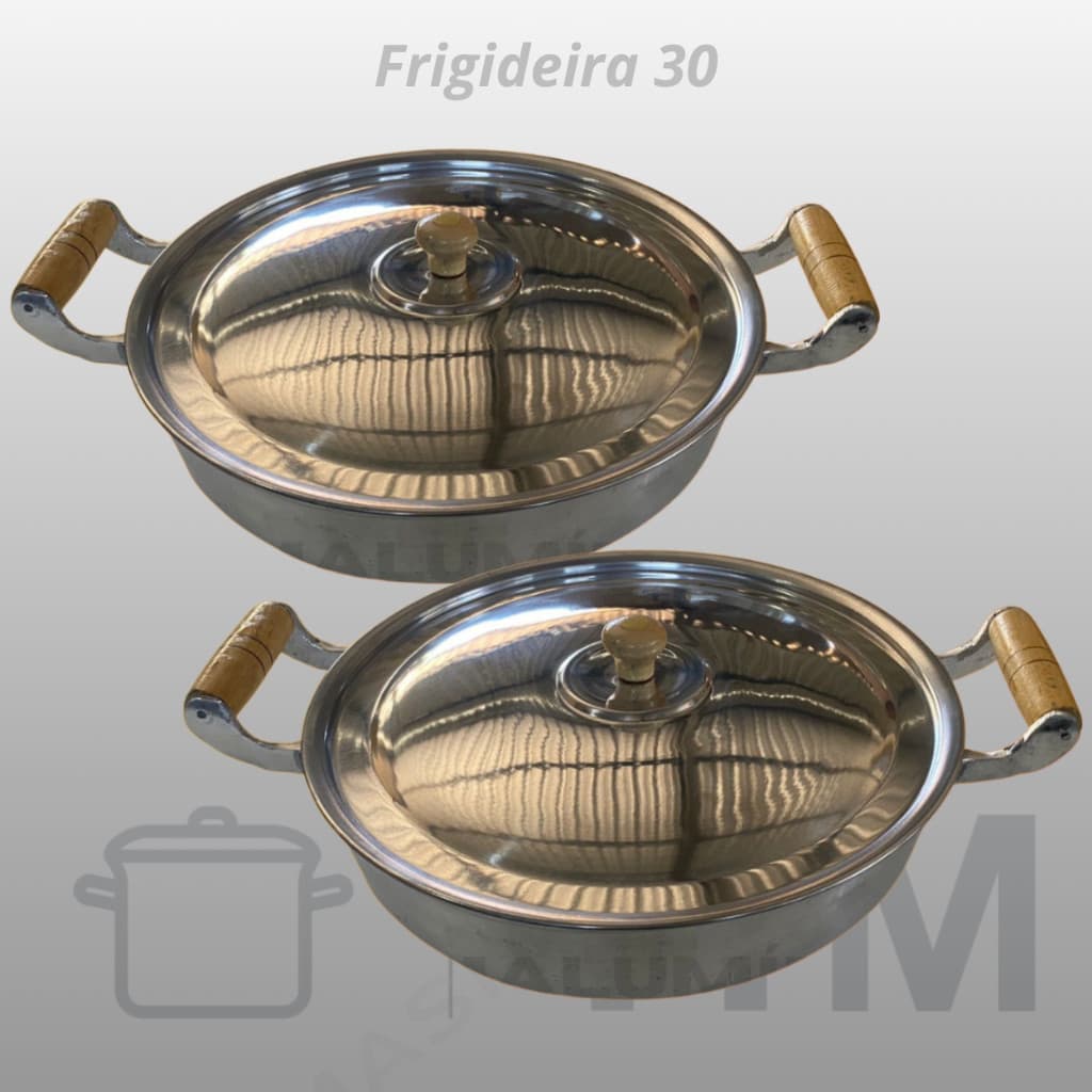 Kit com 2 Frigideiras em Alumínio Fundido N°30 com Tampa de Vidro ou Alumínio / KIT PREMIUM