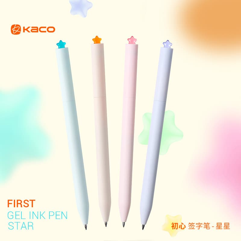 Caneta de gel KACO Beginning Nova cor estilo estrela Caneta de gel giratória Caneta preta 0.5 Conta dupla preta de secag