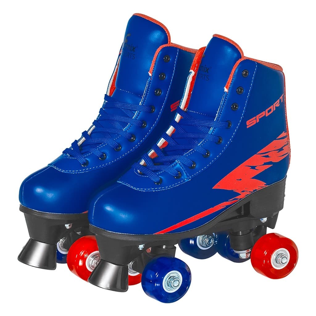 Patins Ajustável Quad Azul Infantil Adulto Rodinhas Com Luz Ajustável 31-38