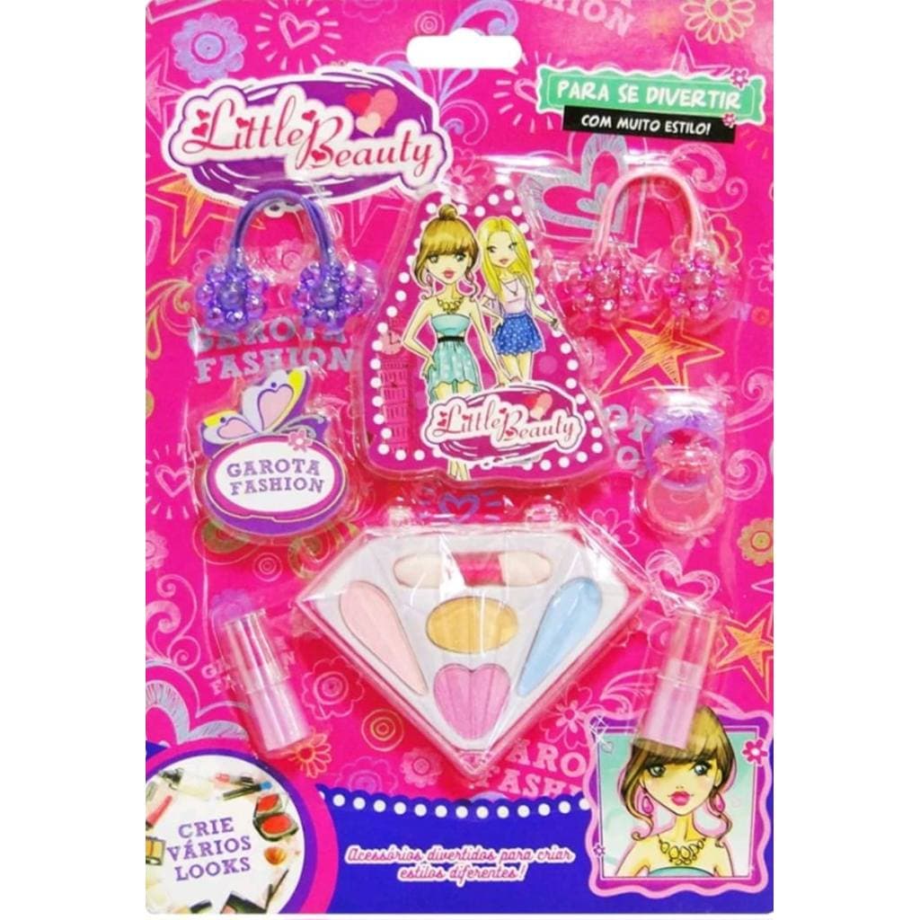 ESTOJO DE MAQUIAGEM COM SOMBRA + BATOM E ACESSORIOS PARA BONECA LITTLE 8 PECAS BEAUTY