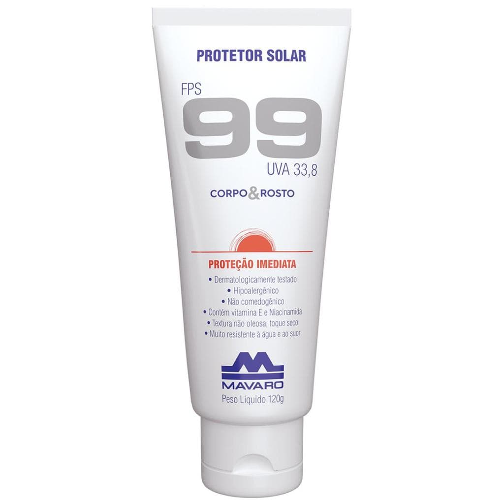 Protetor Solar Profissional Corpo e Rosto FPS 99 Raios UV 120g Mavaro