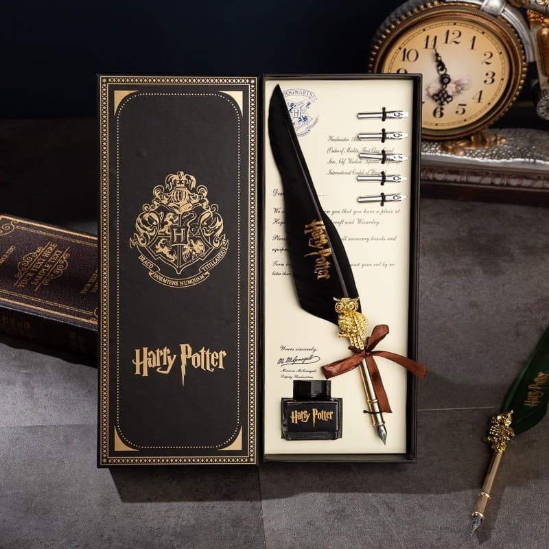 Harry Potter hceq presente de aniversário conjunto de caneta de escultura de pena