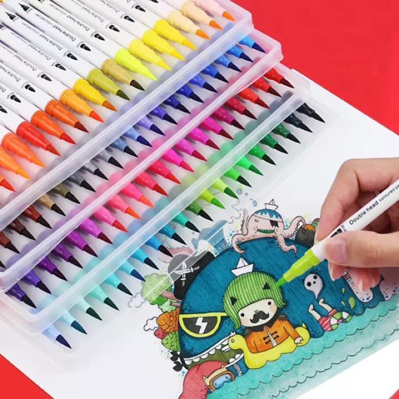 Kit 12 ou 48 Cores com ponta dupla pincel estilo brushpen e ponta fina /Lettering Canetinha/Colorido Art Marker EFG