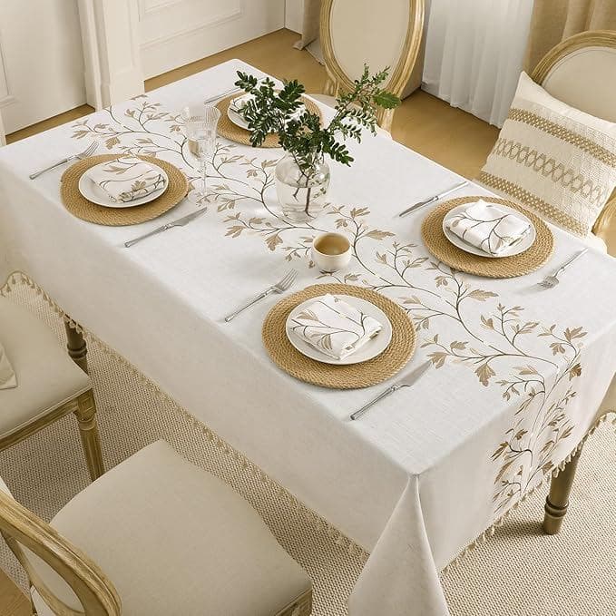Toalha De Mesa Bordada Elegante Floral Capa Macia Luxo Decoração De Jantar Estética Casa Toda A Temporada
