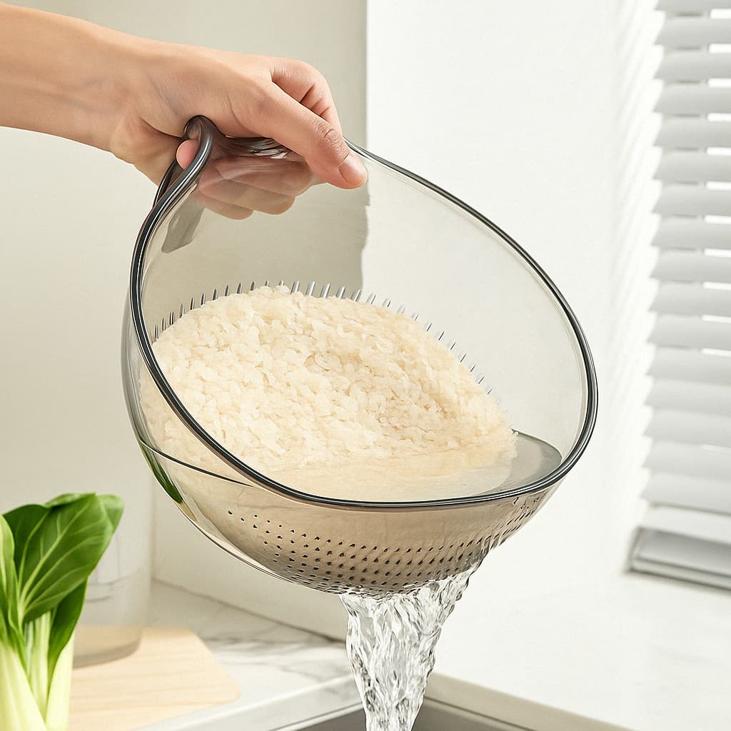 Escorredor Ergonômico De Arroz E Legumes Peneira e Drenagem Multiuso Lavagem de Alimentos Higienico