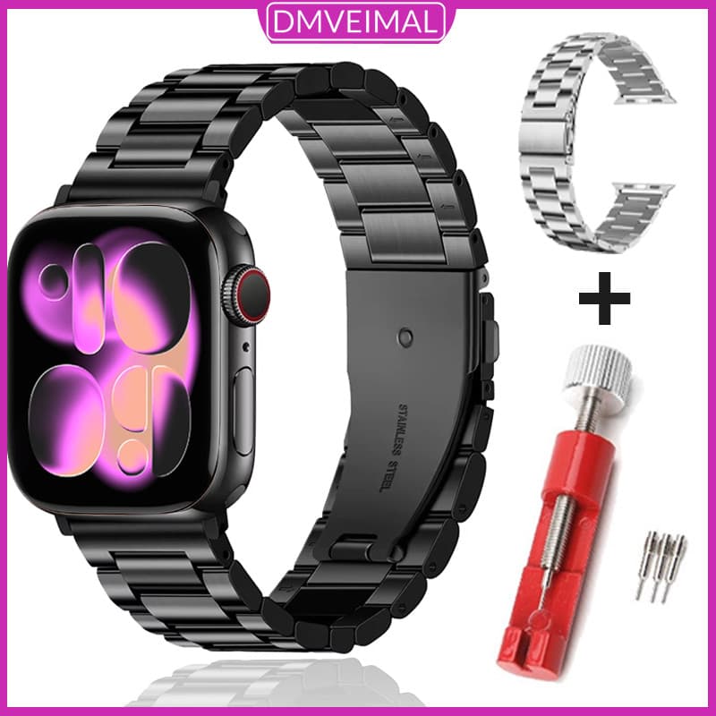 Pulseira De Aço Inoxidável Com Ferramenta Para Iwatch Apple Watch SE Ultra 3 2 49 45 44 42 41 40 46mm Series 11 10 9 8 7