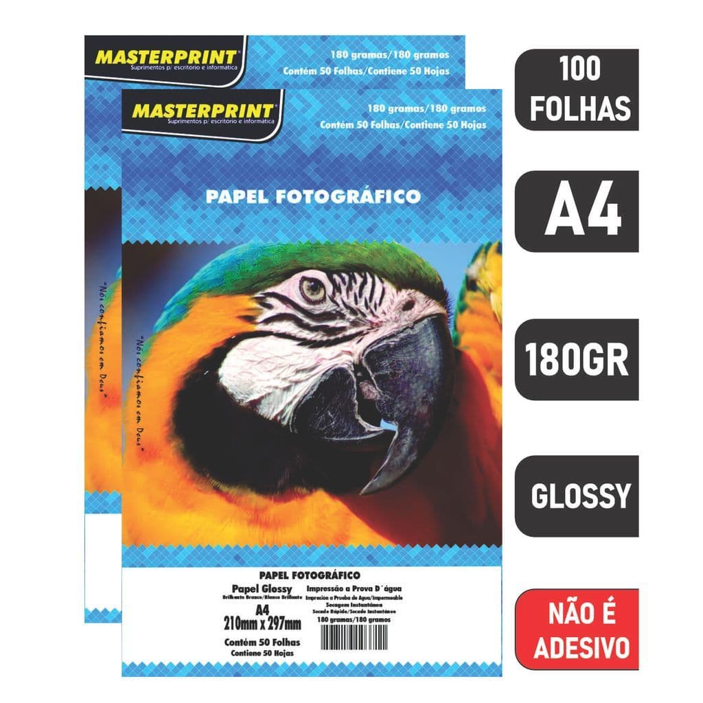 Papel Fotográfico 180g 200 Folhas Glossy Brilho A4 à Prova D'água MASTERPRINT Promoção