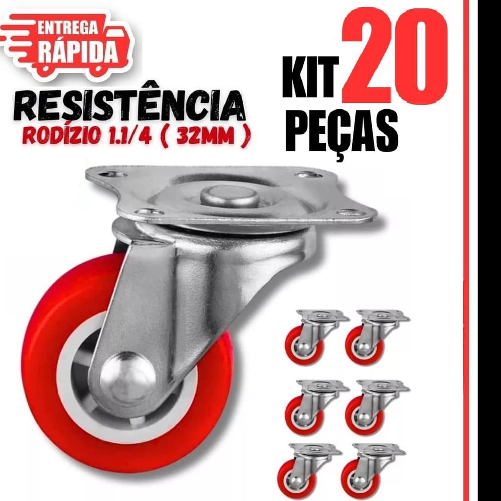 Kit 20/16/12/8 Rodinhas Para Móveis 3,2cm 1.1/4 Rodízio Giratório Anti Ruído De Silicone Resistente Prático