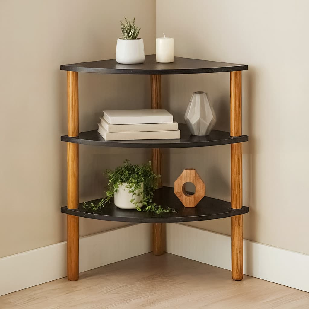 Estante Multiuso De Canto Grande 95 cm com 3 Repartições MDF e Madeira