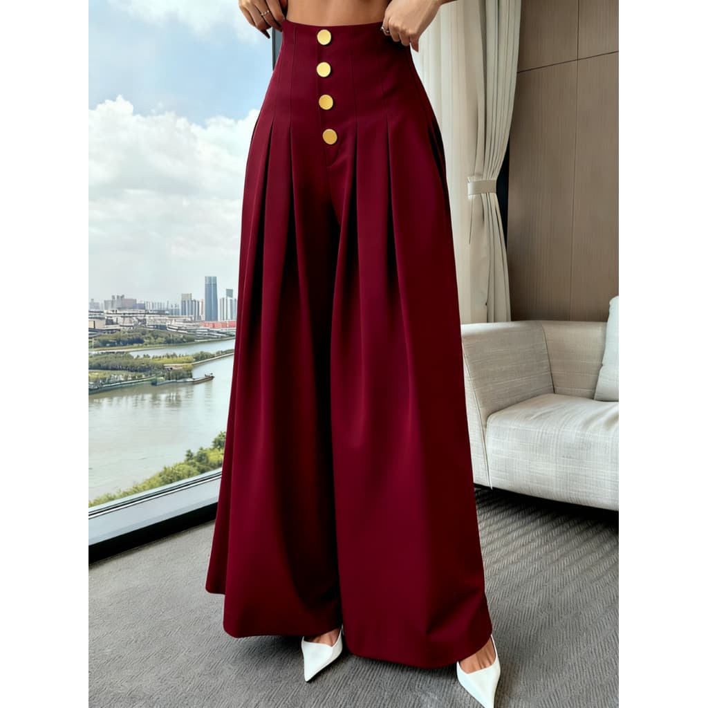 Calça Feminina Solta, Plissada E Dobrada, De Cor Sólida P M G GG G1 G2