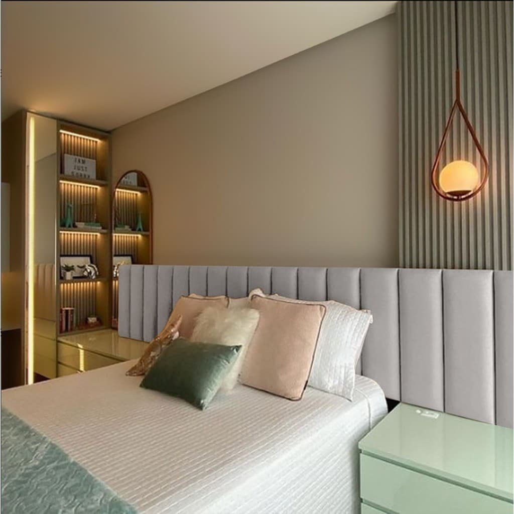 Kit 7 Peças Cabeceira Modular Estofado Para Cama de Casal Placas Suede Diversas Cores 45x20cm