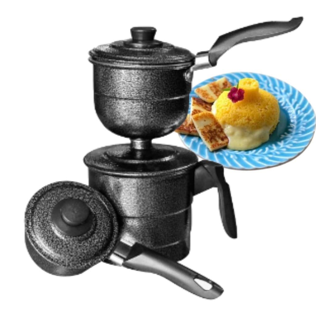 Cuscuzeira Individual 2 em 1 Aluminio Craqueada Porção Única Vapor 2 Conchas Peitinho 1,2L