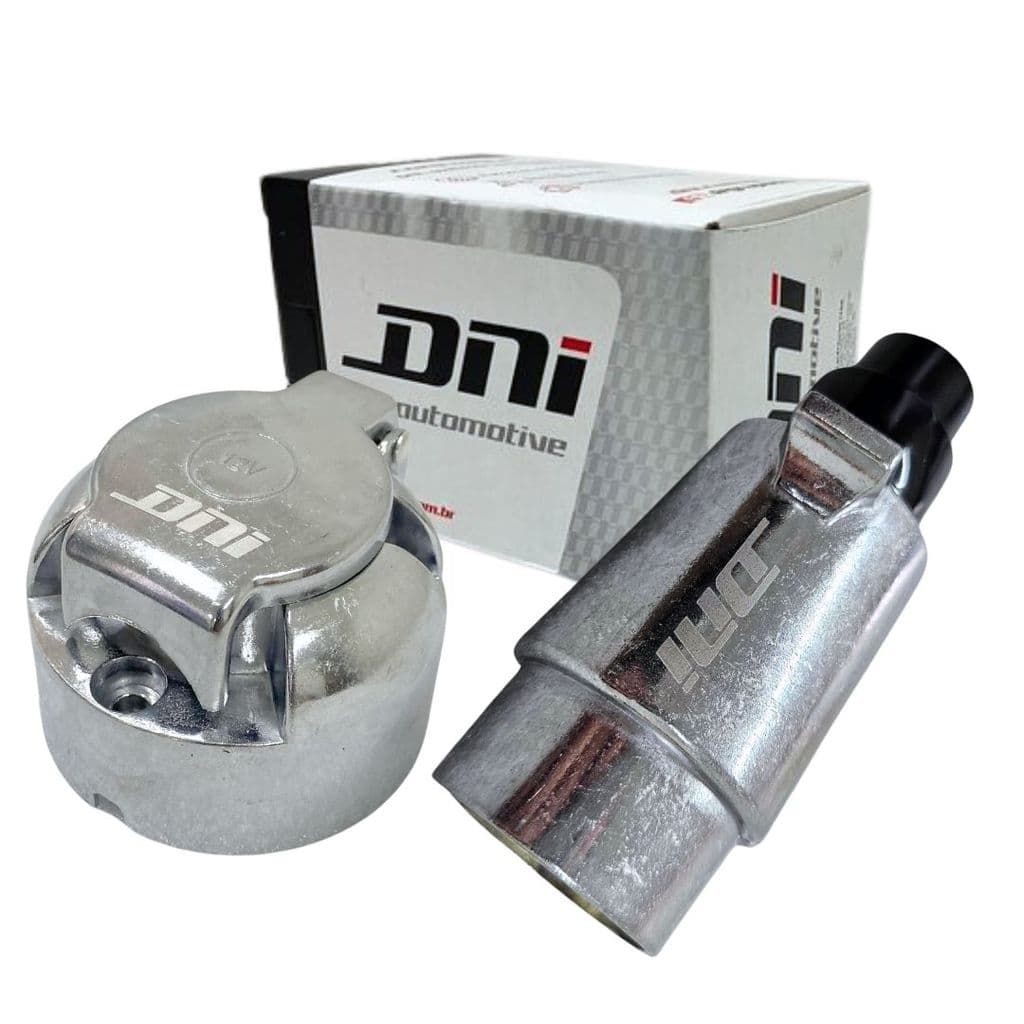 Kit Tomada Elétrica Macho e Femea 6 Polos Alumínio Metal Para Carretinha Engate Reboque