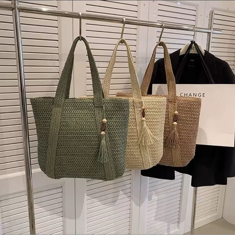 Bolsa da Palha Verão Grande Capacidade Tote Bolsa Feminina Bolsa de Ombro Feita à Mão Fresca Rural
