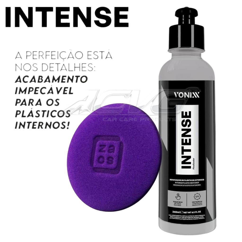 Intense 240ml Vonixx e aplicador de espuma Revitalização e Proteção de Plasticos Interno