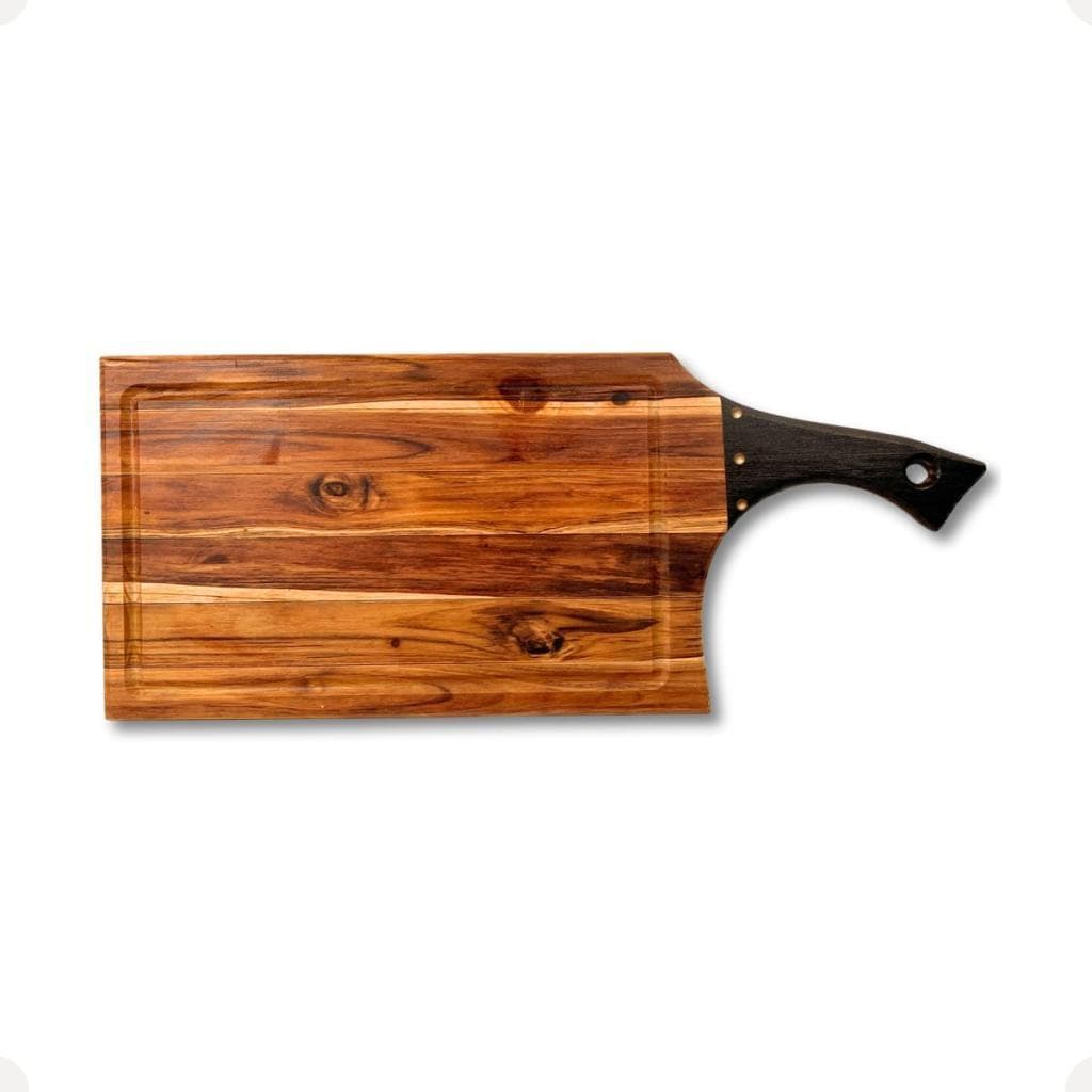Tábua De Corte 44x24cm Madeira Com Cutelo Cabo Madeira Churrasco Carnes Legumes Frutas Gourmet Cozinha Completa
