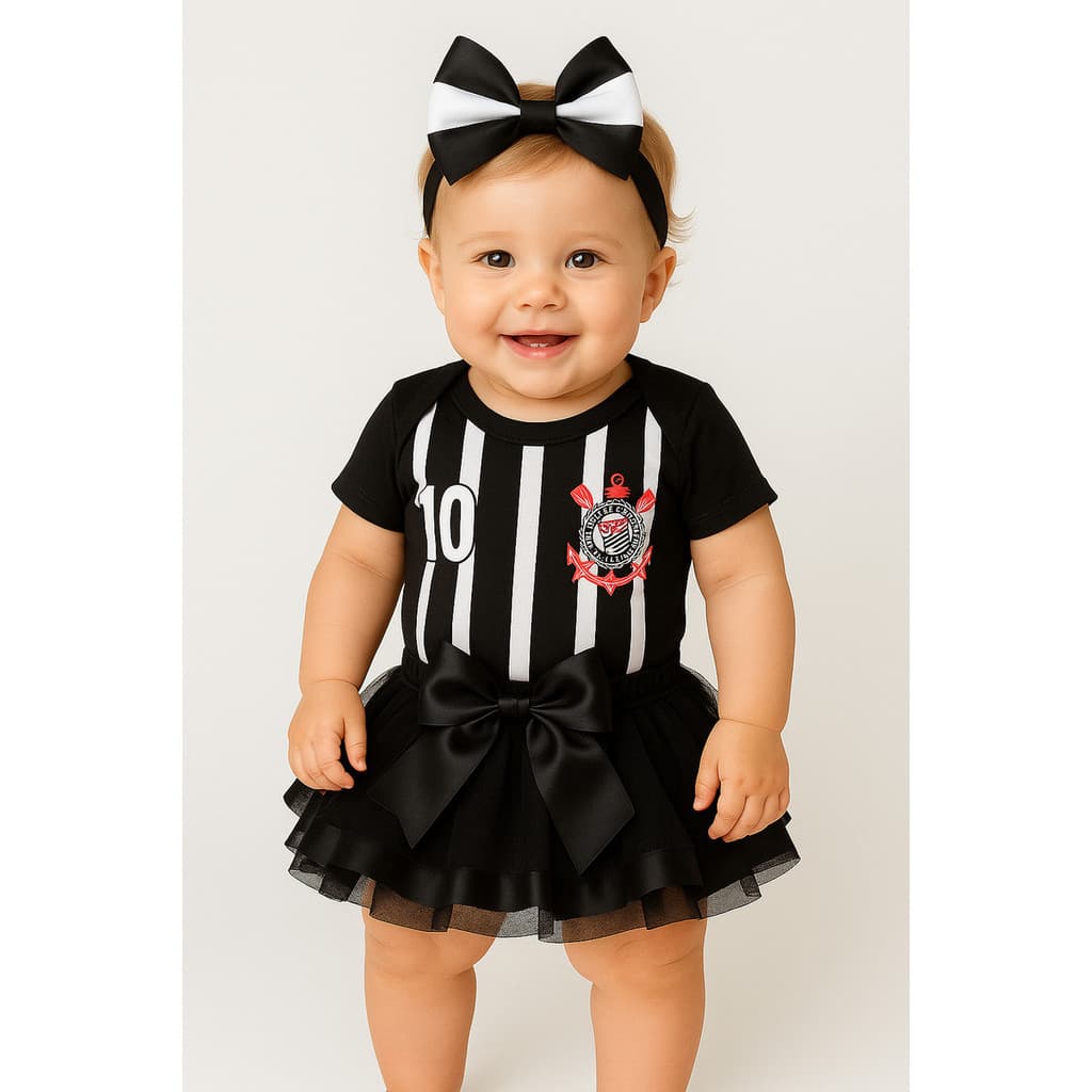 Body Bebe Menina Time Corinthians Blogueirinha Saia Tule