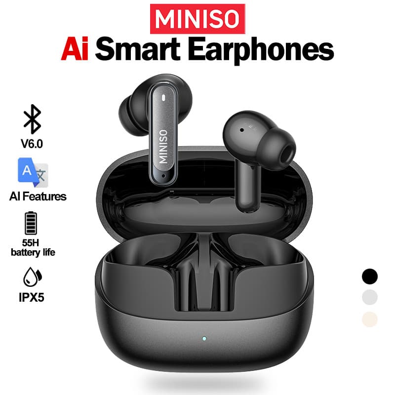 MINISO MS106 AI Tradução Headset Sem Fio Bluetooth V6.0 TWS In-Ear Bateria de Longa Duração IPX5 À Prova D 'Água HIFI Qu