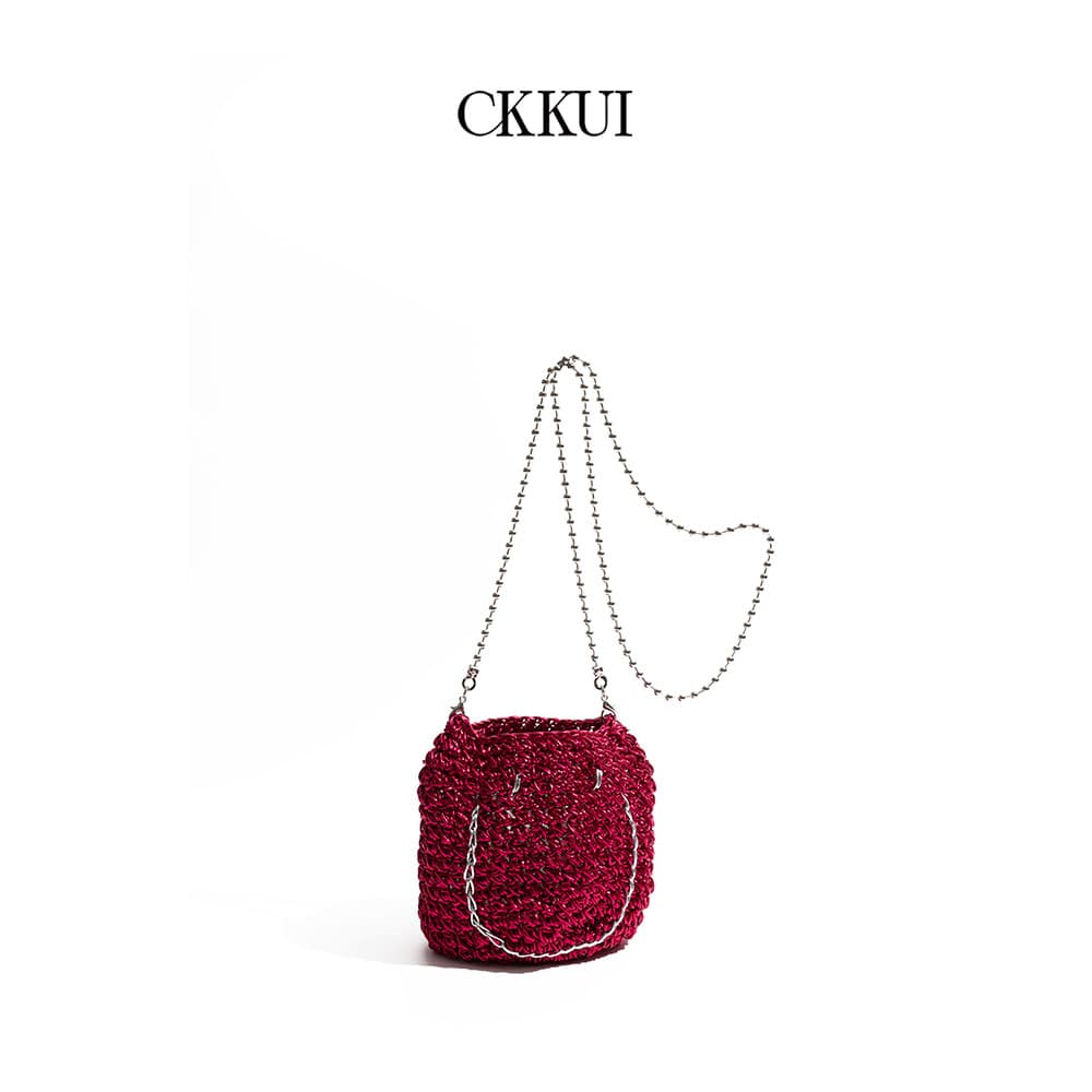 CKKUI Retro Tecido Vinho Vermelho Bolsa Feminina 2025 Início do Verão Desgaste Bolsa Mensageiro Preguiçosa Bolsa de Ombr