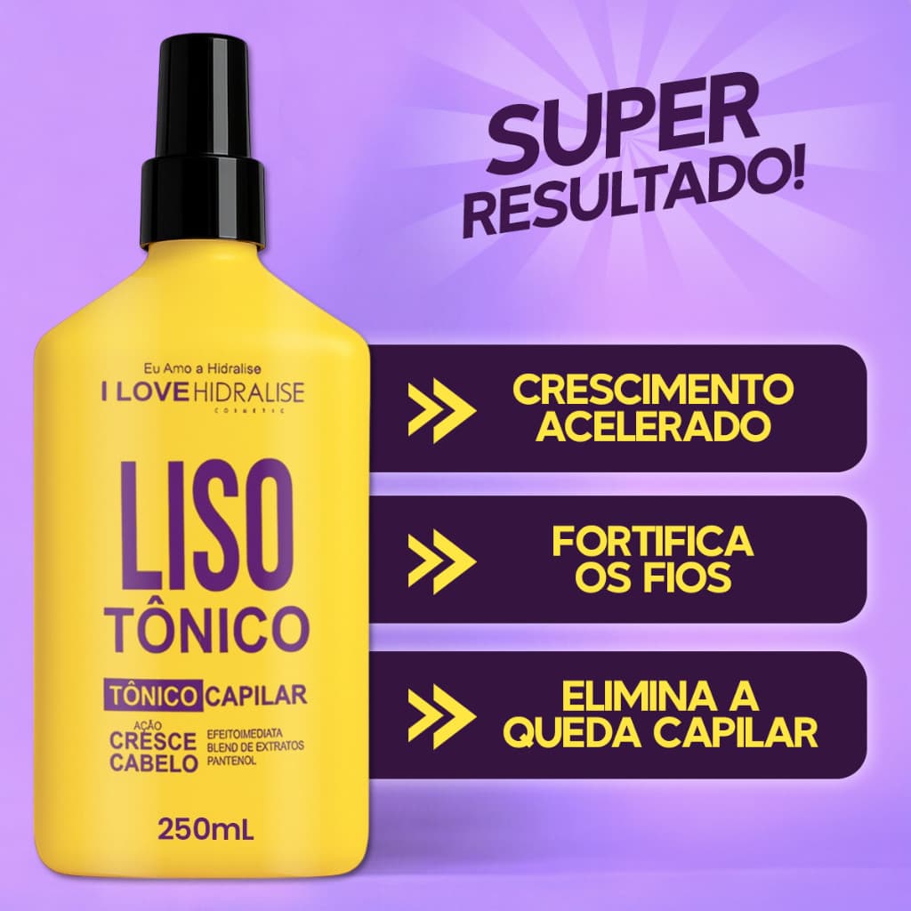 Tônico de Crescimento Acelerado LisoTonico Lisoterapia Hidralize Resultado Rápido Spray 250ml