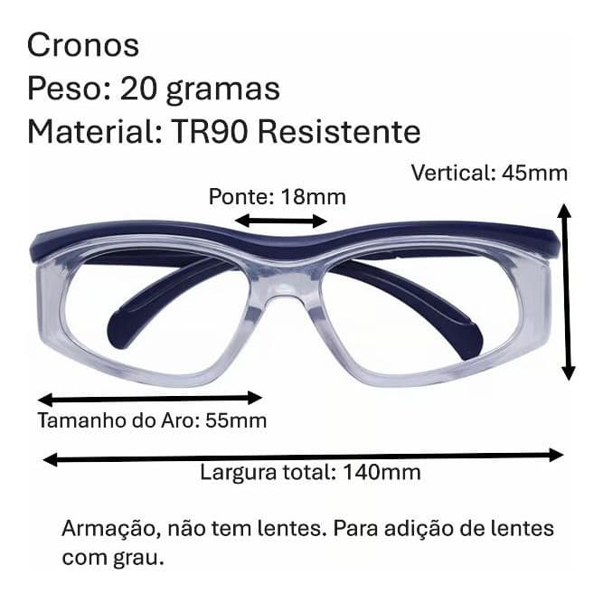 Óculos De Segurança Para Grau Cronos Grilamid* Cor Incolor E Azul Allprot