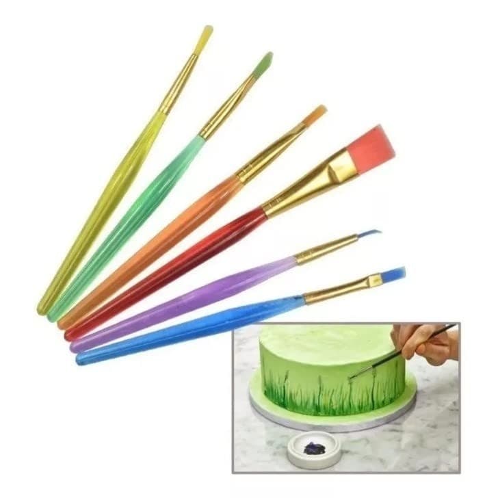 Kit 6 Pincel Culinário P/Decoração Pintura Bolo Confeitaria