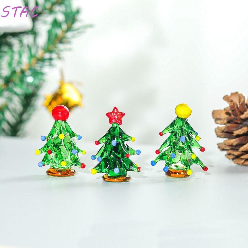 Estatueta De Árvore De Natal De Cristais STAC , Mini Vidro Em Miniatura , Ornamentos De Estátua Feitos À Mão