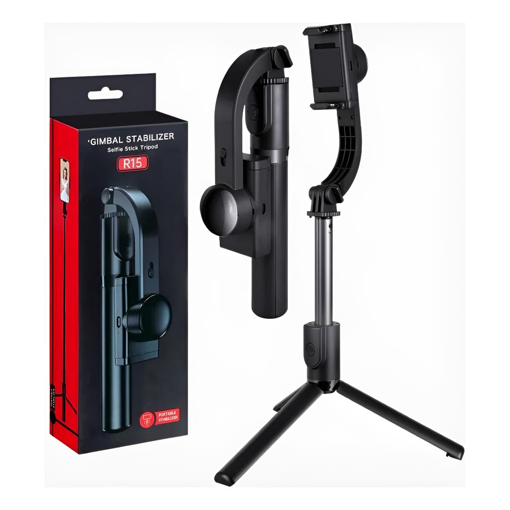 Estabilizador Gimbal Para Celular Com Controle R-15 Tripé Integrado, Rotação 360°, Anti-tremor, Ideal Para Gravação