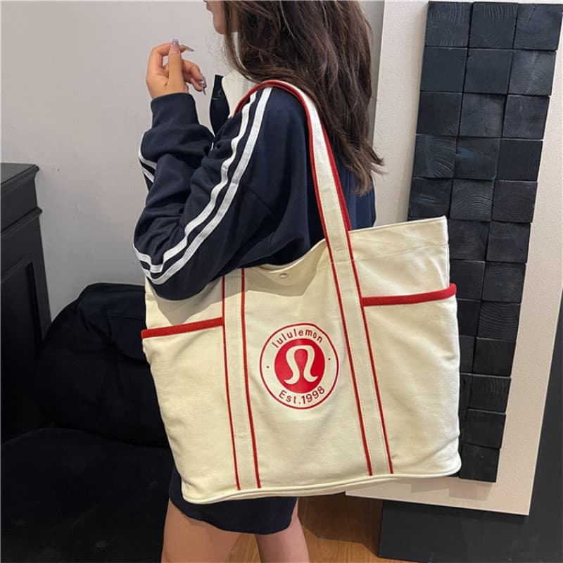 2025 Nova Bolsa De Lona Lulu Grande Capacidade Versátil Moda Ombro Yoga Fitness Lazer Saco