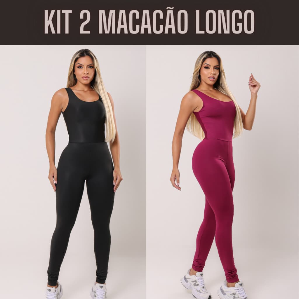 Kit 2 Macacão Longo Fitness Feminino Academia Treino Sem Transparência