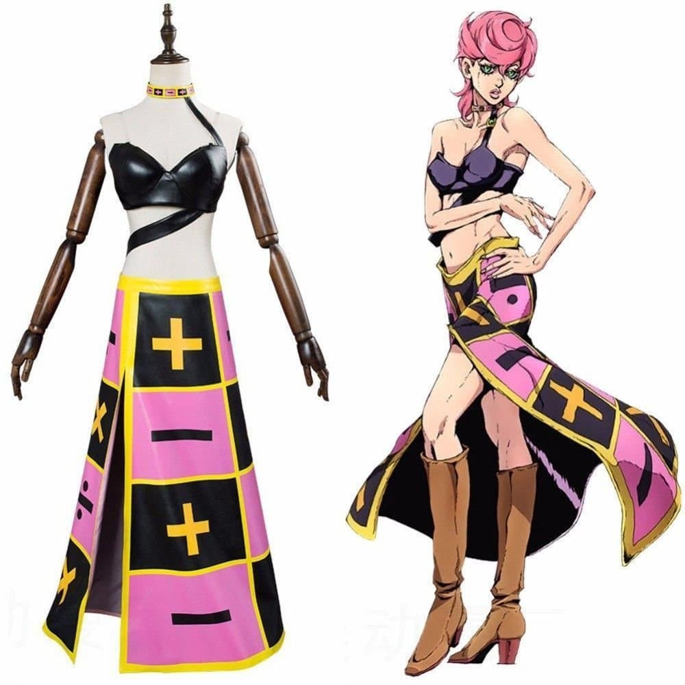 Aventura Bizarra de Jojo : Golden Wind Trish Una Cosplay Saia Tubular de Coruro PU Premium com Colar de Metal Taman MTZF
