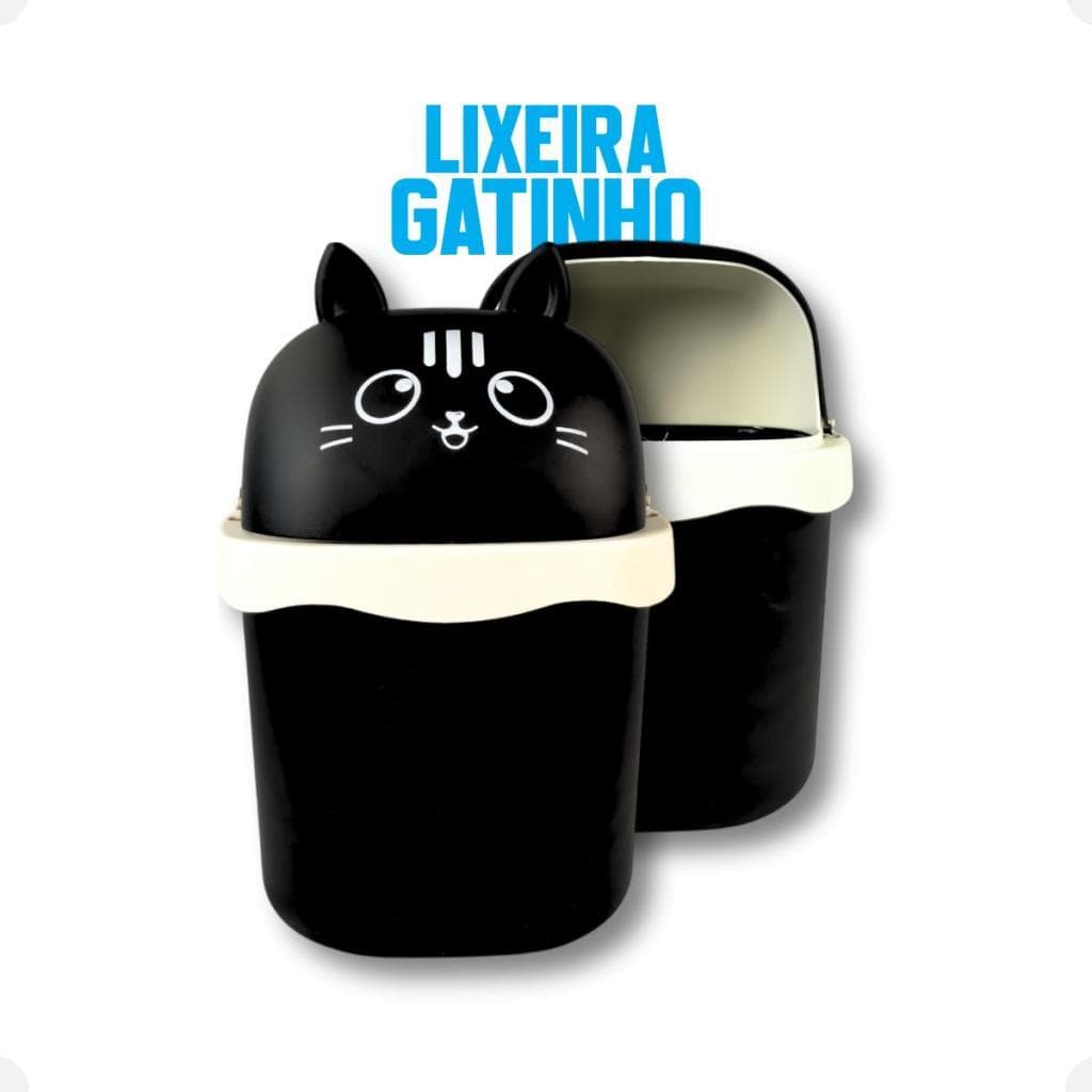 Lixeira Gatinho 1,5L Com Tampa Basculante Decorativa Plástica Fofo Para Cozinha Banheiro Lavabo Mesa