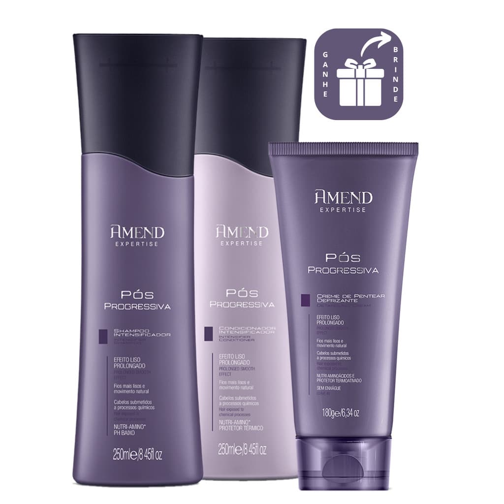 Amend Kit Pós Progressiva Shampoo, Condicionador e Creme de Pentear