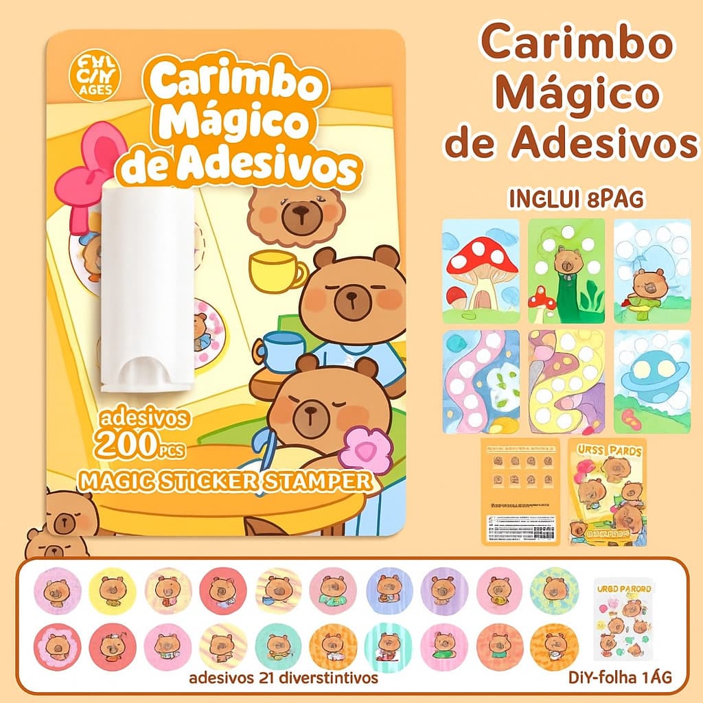 400 Pcs Adesivos Com Carimbo  Mágico Capivara+dinossauro