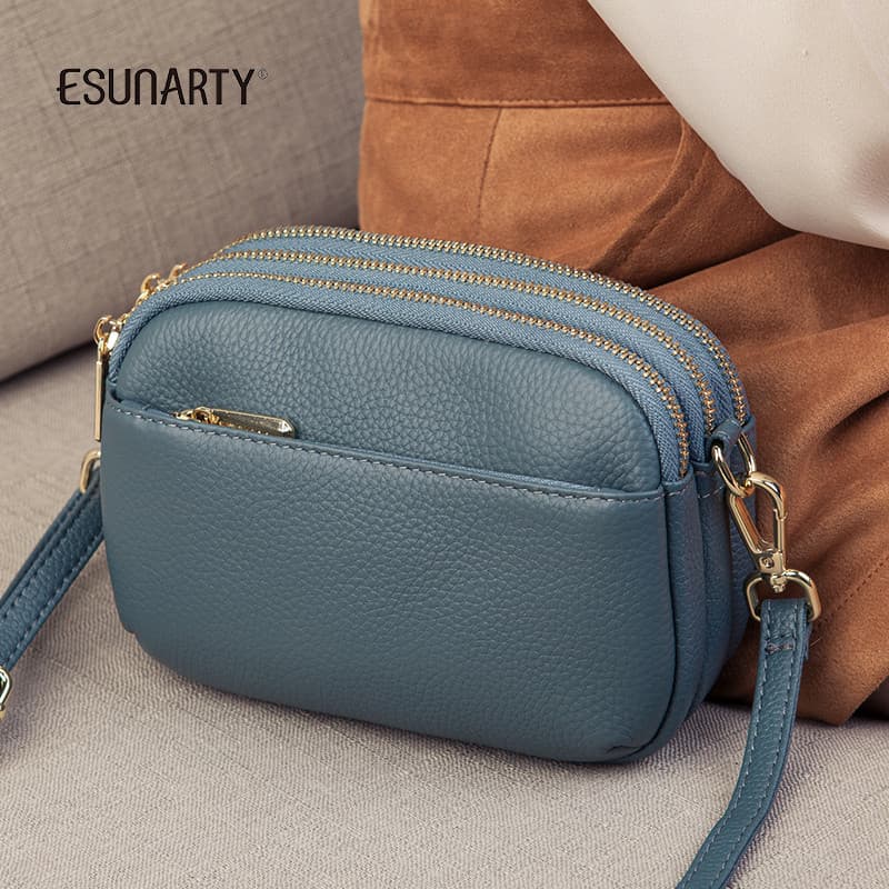 Mini bolsa pequena de três camadas 2026 novo estilo moda couro genuíno bolsa para celular feminina Cross-corpo estilo oc