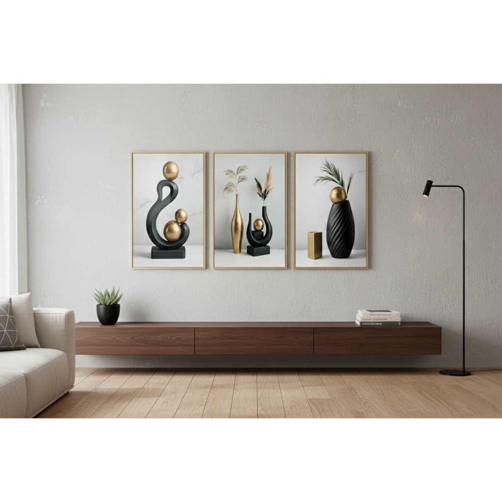 Quadro grande Luxo decorativo MDF abstrato vaso preto Flor bola dourada moderno Top sala escritório