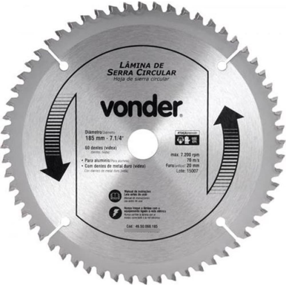 Lâmina Serra Circular 185mm 60 Dentes Corta Alumínio