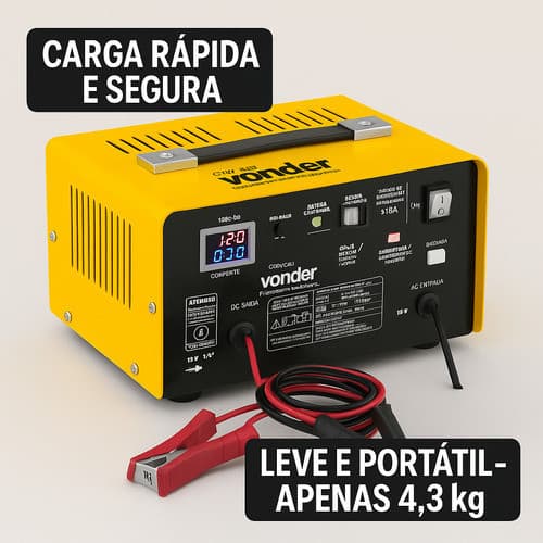 Fonte Carregadora Carregador de Bateria Carro Moto 12V - Carga Rápida e Lenta - VONDER