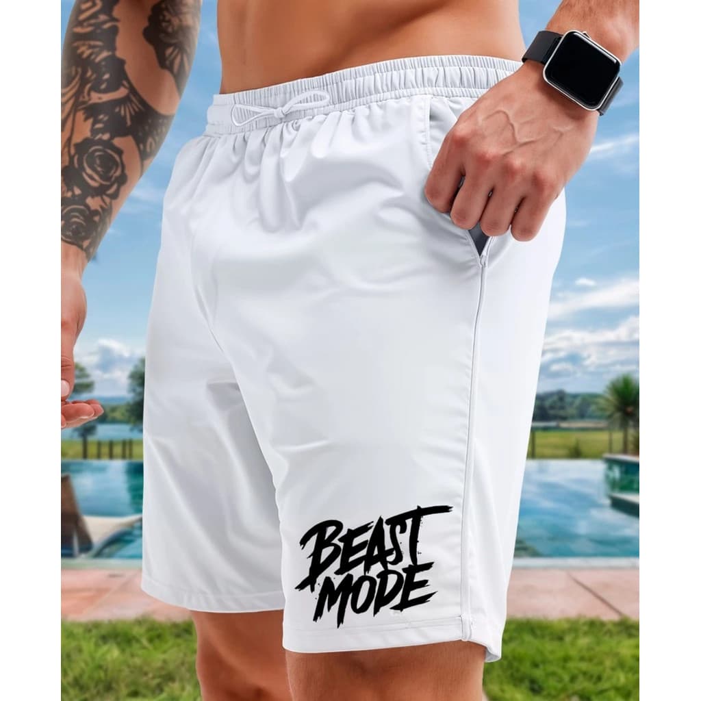 Short Moda Praia Masculino Bermuda Verão Tec Tell Beast Mode Academia Treino Corrida Musculacao Fit