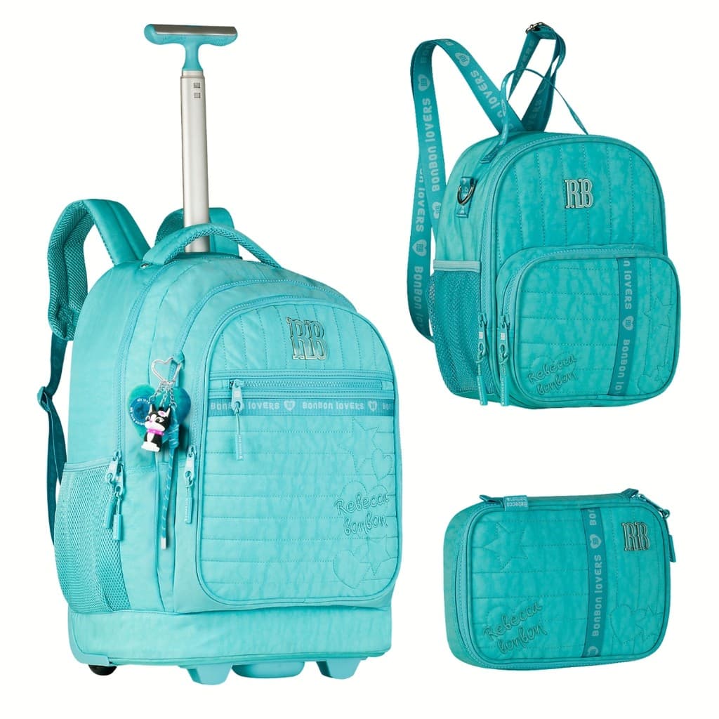 Kit Rebecca Bonbon Mochila Rodinhas  Estojo e Lancheira