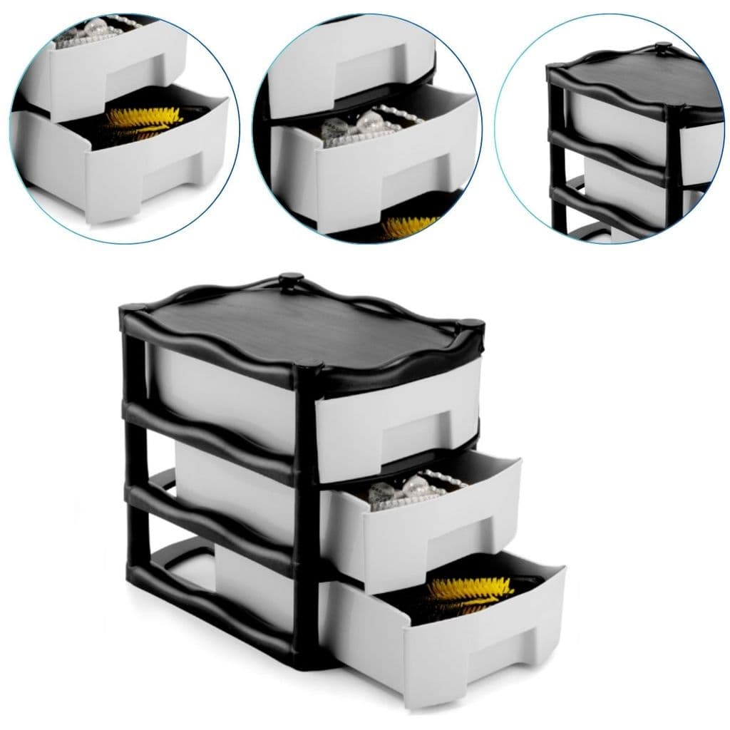 Organizador Plástico Gaveteiro Retang. 3 Gavetas Cor Preto Ref: 802 INJEPLASTEC